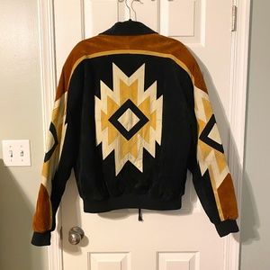 Authentic Vintage 1980s Cripple Creek Suede Aztec Navajo Bomber Jacket Medium